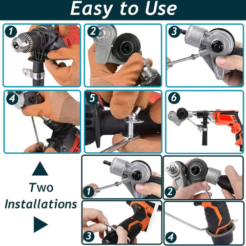 Step-by-step guide to using Heavy Duty Electric Drill Plate Cutter With Dual Serrated Wheels for sheet metal cutting.