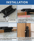 Installation steps for Six Inch Double Action Self Closing Swing Door Hinges Two Way Opening For Cafe Kitchen And Bar Doors Includes Pins And Screws Four Pack Durable Steel Construction For Smooth Quiet Close.
