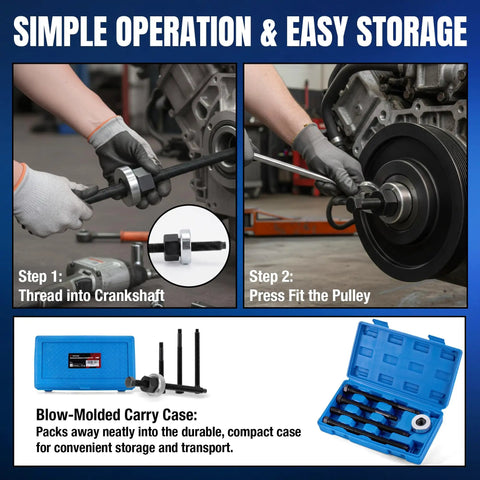 All In One Harmonic Balancer Installer Set With Four Long Reach Adapters And Nut Bearing Assembly for crankshaft installation