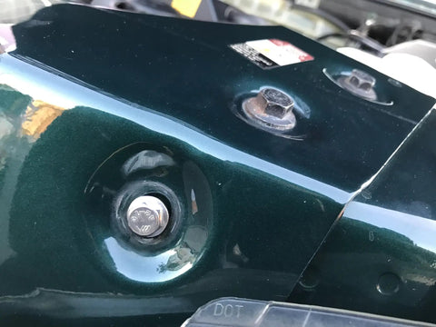 Heavy Duty Badass M6 1.0mm x 10mm Flanged Hex Head Bolts And Serrated Flange Screws 304 Stainless Steel 18 8 on green engine cover.