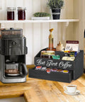 Solid Wood Coffee Station Organizer With Drawer For K Cup Pods And Tea Bags Countertop Bar Accessories Condiment Holder