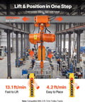 Velvet-Vision VEVOR 4400 Pound Electric Chain Hoist With Power Trolley, showcasing two-speed lifting and remote control operation.