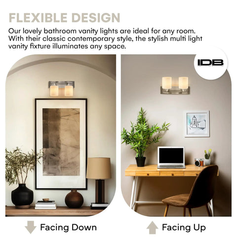 Oil Rubbed Nickel Vanity Light Fixture With Milk Glass Shades Two Light Over Mirror Bathroom Lighting E26 Base 100W LED Compatible Bulbs Not Included Modern Bath Bar installed in home settings