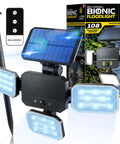 Solar Outdoor Garden Lights With Motion Sensor And 180 Degree Swivel Panels, 108 COB LEDs, Waterproof Outdoor Lights For Yard Lawn And Patio, 50 Percent Brighter Illumination, Easy Setup And Long Lasting Power, As Seen On TV displayed with packaging and remote control