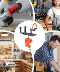 Adjustable Angle Grinder Holder with a Savage Grip Vise Base for Crushing Grinding Jobs and Polishing Tasks Featuring 360 Degree Swivel Action and Benchtop Mount displayed in a workshop.