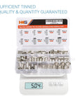 186-Piece Non-Insulated Copper Tin-Plated Ferrule Kit For Bare Wire Ends 4-70 Mm2 Pro Grade in plastic case on digital scale