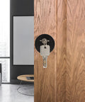 Black Zinc Alloy Deadbolt Lock Single Cylinder For Bedroom Doors With Keys Heavy Duty Entry Hardware on wooden door with keys visible.
