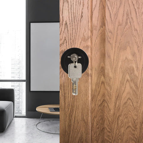 Black Zinc Alloy Deadbolt Lock Single Cylinder For Bedroom Doors With Keys Heavy Duty Entry Hardware on wooden door with keys visible.