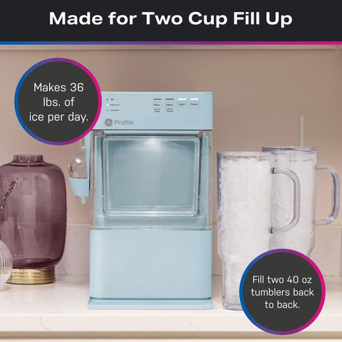 Portable Countertop Nugget Ice Maker Delivers Sick Chill Levels With Legit Chewable Snow Ice Ready Fast, fills two 40 oz tumblers.