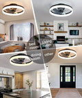 20 Inch Modern Low Profile Ceiling Fan With Light Dimmable LED Smart 3 Light Color Change And 6 Speeds Black Finish in various rooms