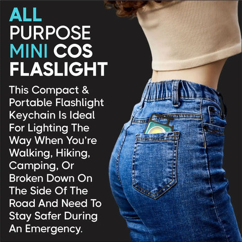 Go-To Mini COB Flashlight Keychain 1000 Lumens With 4 Modes in back pocket of jeans for easy access
