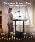 Colamy 55x28 Inch Electric Standing Desk Dual Motor Sit Stand Workstation with a user, showcasing smooth height adjustment.