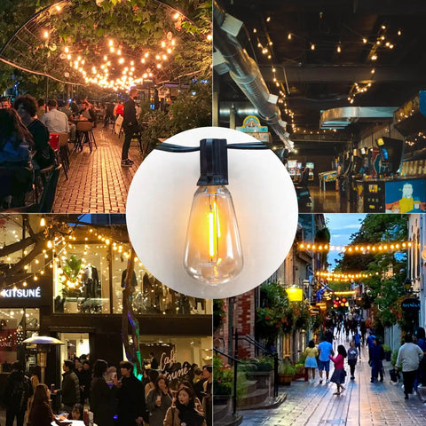 100Ft Outdoor LED String Lights Dimmable Patio Lights With Shatterproof ST38 Vintage Bulbs 2200K Warm White IP44 Waterproof