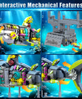 Glow In The Dark Mechanical Shark Building Set With 747 Pieces Realistic Ocean Creature Model Kit Featuring Rotating Jaws And Fins Linkage Function And Display Stand STEM Toy Gift For Kids Teens And Adults, close-up of rotating shark tail and jaws