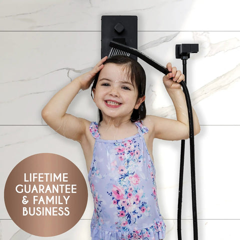 Child enjoying Rain Shower Head With Handheld Spray For High Pressure Waterfall Flow, Large Rain Showerhead With Balanced Water Temperature