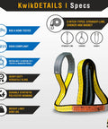 KwikSafety Mighty Sumo 1in x 8ft poly web lifting sling, yellow and gray with protective sleeve