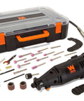 WEN 23103 rotary tool kit with carrying case, flex shaft, 1-Amp variable speed, and 100+ accessories.