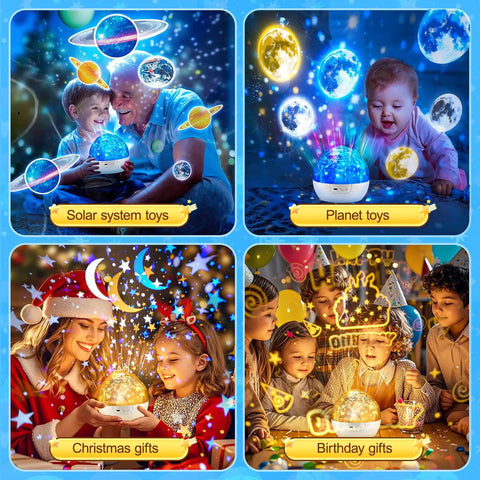 Kids Space Projector Night Light With 360 Degree Rotation And Five Projection Films, children enjoying starry projections
