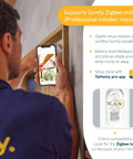 Person using TaHoma Switch Hub For RTS Motors With App And Voice Control Scenes And Schedules Ethernet Adapter Included Manage Up To 40 RTS Channels For Easy Smart Home Shading Of Motorized Shades Blinds Curtains And Awnings From Your Phone app on phone