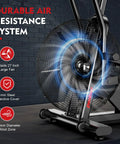 Close-up of Air Resistance Fan Bike With Dual Action Handlebars And Dual Layer Transmission showing 6-blade 27-inch fan.