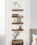 15 Inch Floating Shelves Set Of 4 With Hidden Brackets Rustic Brown Wall Mounted Shelves For Living Room Decor Retro Style