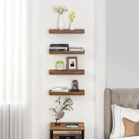 15 Inch Floating Shelves Set Of 4 With Hidden Brackets Rustic Brown Wall Mounted Shelves For Living Room Decor Retro Style