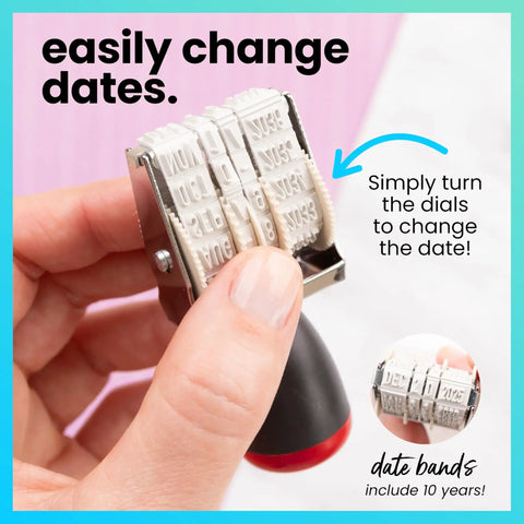 Premium Rubber Line Dater Stamp Built Different With Metal And Plastic Body Featuring Crisp 4mm Width Marking And Ten Year Range for easy date changes.
