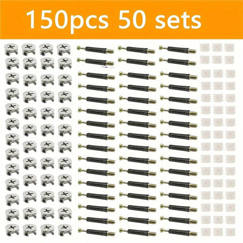 Three In One Furniture Fastener Set For Rock Solid Joints And Smooth Finish Industrial Hardware 150pcs 50 sets displayed