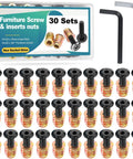 Heavy Duty Wood Furniture Threaded Inserts Set 30 Pieces 1/4-20 X 15mm With 1/4-20 X 20mm Screw In Nuts And Hex Wrench