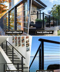 1/8 Black Stainless Steel Cable 500 ft Heavy Duty 7x7 Core railing kits for decks, porches, and stairs shown in various installations