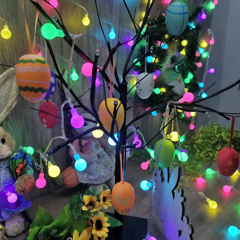 Decorative tree with Low Voltage Globe String Lights 33Ft With 100 LEDs 8 Modes And Timer UL Listed, vibrant indoor display