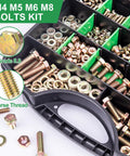 Grade 8.8 Metric Bolt And Nut Kit with M4 M5 M6 M8 Bolts Yellow Zinc Plated, 907pc Fastener Set in storage box, auto machinery DIY use
