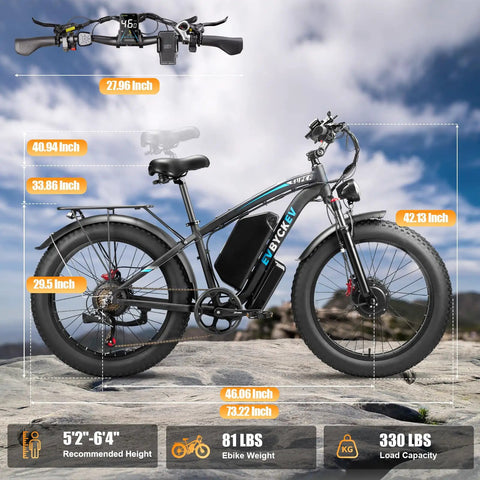 Side view of Beast 9000W Peak Dual Motor Ebike For Adults With 24 Inch Fat Tires Blue Finish on rocky terrain