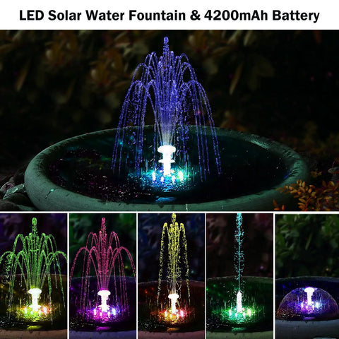 12W Solar Fountain Pump With Battery Backup And Remote RGB LED Lights Floating Solar Water Fountain in garden