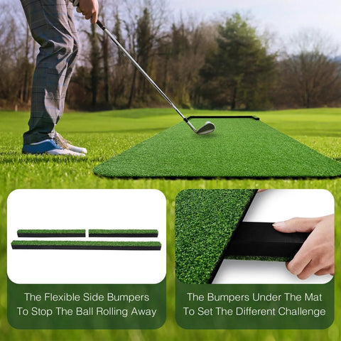 Indoor Outdoor 3x10ft Golf Putting Green Mat With Thick 10mm Non Slip Base And Side Borders Portable Three Hole Design Movable Cup