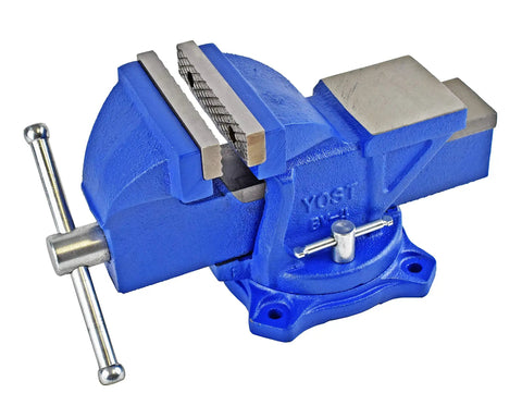 Heavy Duty 6 Inch Bench Vise With Cast Iron Jaw, Powder Coated Blue Finish, Secure Grip Vise With 120 Degree Swivel Base