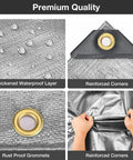 Heavy Duty Waterproof Tarp 10 By 10 Feet 16 Mil Multipurpose Shelter Cover showing waterproof layer, grommet, reinforced corner.