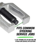 1 1/16 Inch Tie Rod End And Pitman Arm Puller Built Tough Drop Forged Removal Tool For Cars And Light Trucks, Heavy Duty 2-1/16 Inch Yoke, Fast, Effort Saving Pro Grade Performance, drop forged steel puller with threaded screw