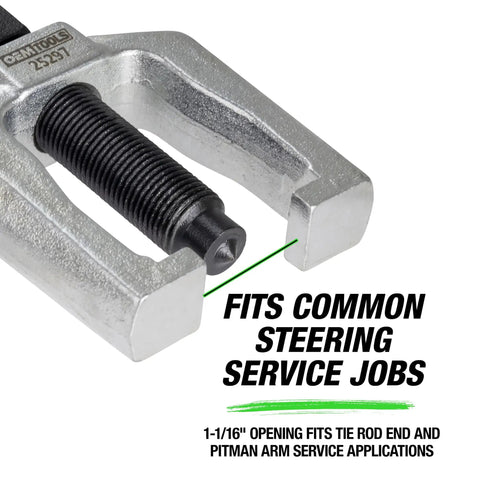 1 1/16 Inch Tie Rod End And Pitman Arm Puller Built Tough Drop Forged Removal Tool For Cars And Light Trucks, Heavy Duty 2-1/16 Inch Yoke, Fast, Effort Saving Pro Grade Performance, drop forged steel puller with threaded screw