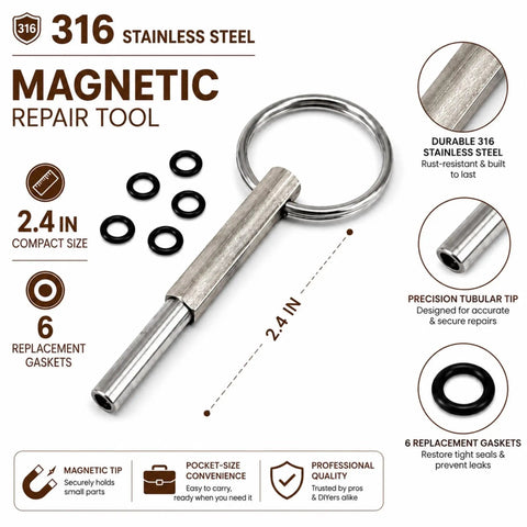 Oval Security Bit Magnetic Repair Tool In 316 Stainless Steel, 2.4 Inch with 6 Replacement Gaskets for espresso machines