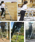 Heavy Duty 5 And 6 Step A Frame Telescoping Ladder, 5.34 Ft Reach, Foldable And Lightweight, 330 Lb Capacity, Wide 74 Mm Pedals With Rubber Feet, Easy To Store, Home Shop Pro Grade used indoors and outdoors