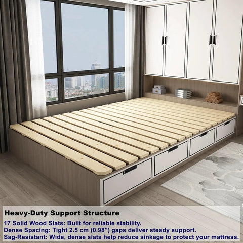 Durable Foldable Floor Bed Frame For Queen Size With Breathable Wooden Slats Rolling Futon Base Featuring Low Profile Design And Solid Wood Build For Seamless Nightly Rest Vibes with wooden slats in modern room.