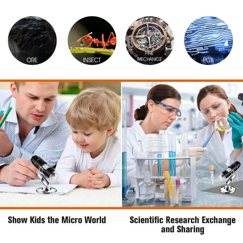 40x To 1000x Magnification Endoscope With 8 LED Handy USB 2.0 Digital Microscope, Mini Camera With OTG Adapter And Metal Stand, Compatible With Mac Windows Linux Chrome Android Not For iPhone iPad, on stand