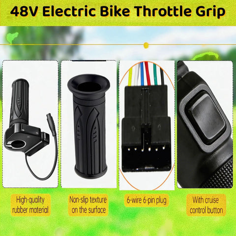 48V Electric Bike Twist Throttle Grip with LCD Voltage Display and Cruise Control 6 Pin Connector, rubber texture detail