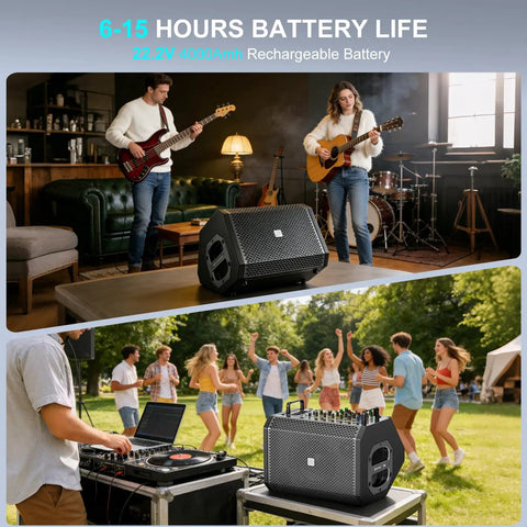 200W Portable Karaoke Machine With 5 Channel Mixer Bluetooth PA System in indoor and outdoor party settings