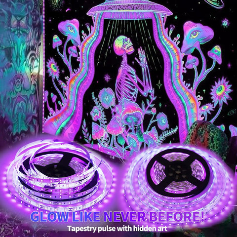 33 Foot Black Light LED Strip With Remote For Lit Glow Party Vibes And Bedroom Decor 600 LEDs Dimmable 12V Flexible Blacklights