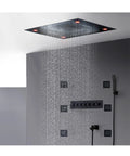 Top Shelf Thermostatic Ceiling Rain Shower Set Featuring Twelve Led Color Tones And No Stress Temperature Lock with an oversized rainhead.