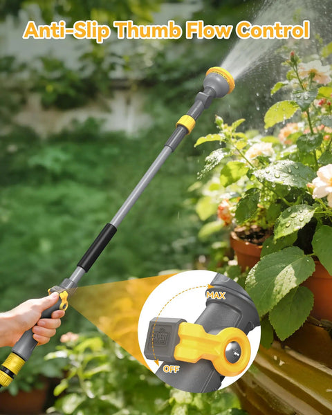 Extendable Garden Water Wand With 29 To 43 Inch Reach, 10 Spray Patterns, watering potted plants with thumb flow control