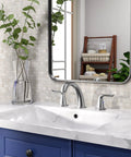 Brushed Nickel Widespread Bathroom Faucet With Two Handles, 3 Hole Installation, Adjustable 4 To 16 Inch Spread, in modern bathroom setting