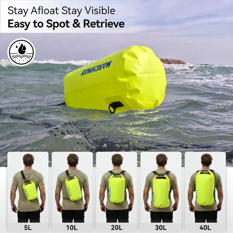 Floating Waterproof Dry Bag Backpack 40L For Kayaking Rafting Boating Swimming Camping And Fishing Roll Top Sack, yellow in water